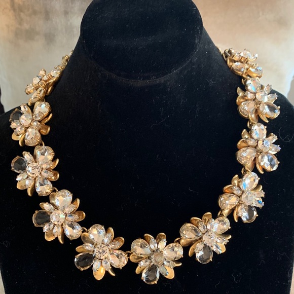 J. Crew Jewelry - J. Crew Necklace Crystal Gold Tone Flowers